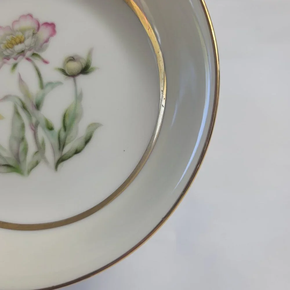 FOUR Mikado Harmony Fruit Bowls Cream Rim Pink Floral Center